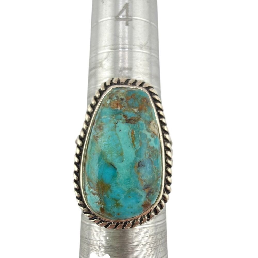 Barse Matrix Turquoise Twisted Rope Border 925 Sterling Silver Ring Size 6